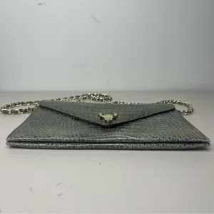 Vintage Green Croc Embossed Chain Strap Envelope Shoulder Bag thumbnail 6