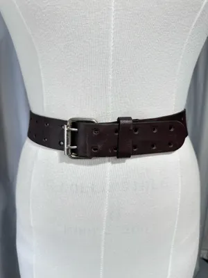 Leather Belt Size L Brown Double Prong Silver Buckle Waist Band Unisex Western thumbnail 1