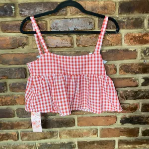 NWT Shein Mod Red Gingham Plaid Bow Lace Crop Tank Top Women's Size 2 XS thumbnail 7