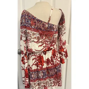 Free‎ People Mini Dress Sz MED Modern Nomad Off-Shoulder Floral Boho Bell Sleeve thumbnail 4