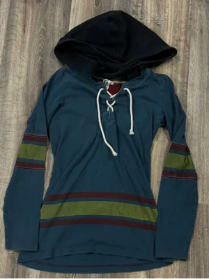 Free People Lace Up Hoodie Long Sleeve Top y2K Women’s Medium thumbnail 1