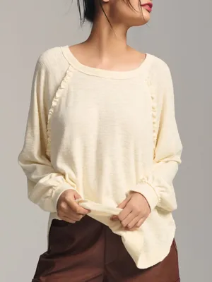 PILCRO BY ANTHROPOLOGIE Ruffled Raglan Thermal Top in Antique thumbnail 1