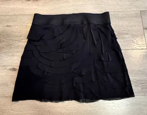 Express Black Tiered Mesh Ruffle Mini‎ Skirt Women Size Small S thumbnail 1