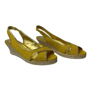 Talbots Lyndsay Yellow Canvas Peep Toe Sling‎ Back Espadrille Wedge Size 9.5 thumbnail 3