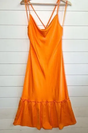 Karl Lagerfeld Paris Orange Spaghetti Straps Ruffled Bottom Cowl Slip Dress 12 thumbnail 1