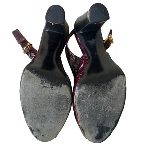 Tory Burch Allison Croc Patent Slingback Peep Toe‎ Block Heels 8 Bordeaux thumbnail 11