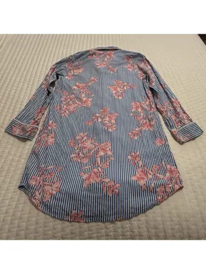 Lauren Ralph Lauren Floral & Stripe Blue Pajama Sleep Shirt Button Up M Medium thumbnail 8