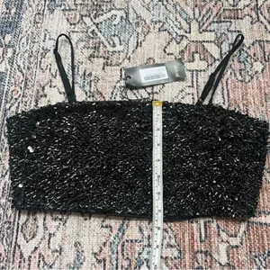 NWT Nasty Gal Black Sequin Square Neck Crop Top Eras Tour Spaghetti Strap Size 6 thumbnail 12