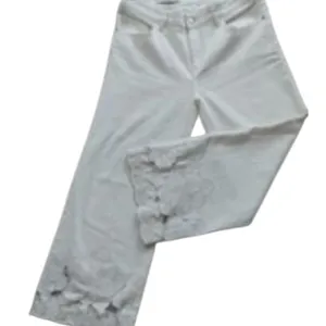 pilcro and the letterspress Cream Wide-Leg Pants with Floral Hem thumbnail 2