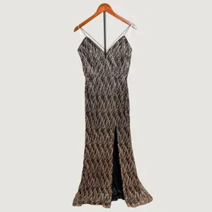 Dancing Queen USA Black Gold Glitter Wave Slit Formal Prom Gown Dress XL thumbnail 14