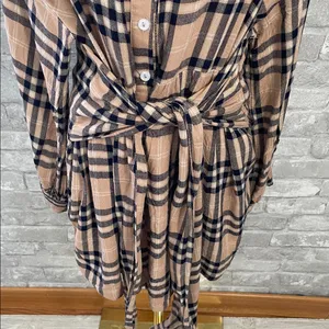 Vici Touch of Plaid Shirt Dress in Tan and Navy thumbnail 2
