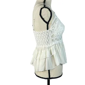 Free People Intimately X-Small Adella Cami Top White Ruffle Crochet Lace Smocked thumbnail 5