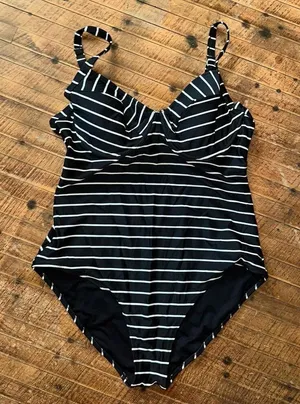 Champion Old Navy black & white striped modest one piece swimsuit thumbnail 1
