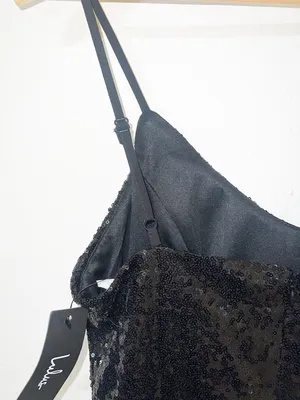 Lulus black sparkly sequin crossover slit mini tank top dress new thumbnail 13