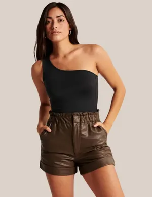 💙💖 NWT Abercrombie and Fitch Brown Vegan Leather Paperbag Shorts thumbnail 1