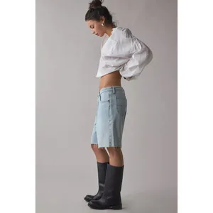Lee Mid-Rise Slouch Bermuda Denim Shorts Light Wash Raw Hem Button Fly 24 thumbnail 3