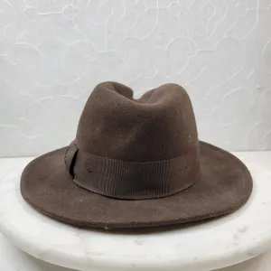 Indiana Jones Brand Wool Hat Mens Small Brown Stylish Bow Ribbon Band 12" Fedora thumbnail 2