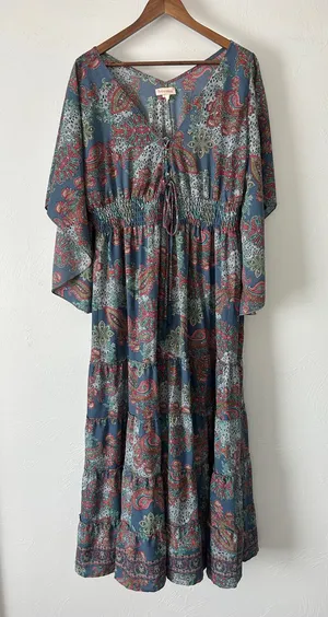 Bohemian Paisley Tiered Maxi Dress in Teal by Unknown Brand thumbnail 1