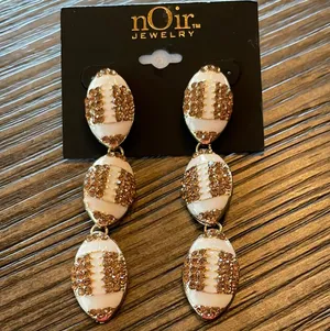Football Rhinestone Dangle Earrings Brown thumbnail 1
