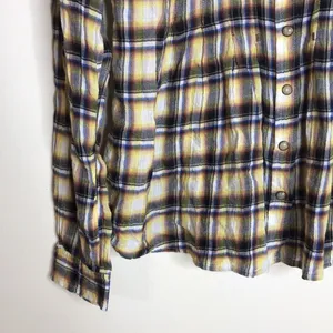 Free People Women's Flannel Plaid Crochet Lace Button Up Shirt Yellow Size XS thumbnail 5