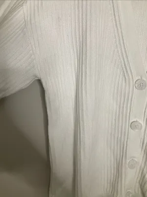 Talbots Cream Ribbed V-Neck Button Front Cardigan M thumbnail 4