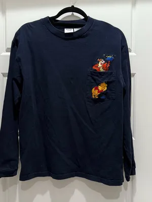 Disney Store Vintage Navy Blue Winnie the Pooh Tigger Long Sleeve Shirt Medium thumbnail 1