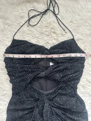 Significant Other Dress Halter Midi Cut Outs Ruffle Velvet Polka Dot Black Sz 4 thumbnail 9