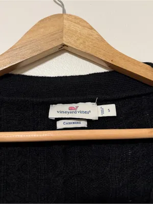 Vineyard Vines Cable Knit Cashmere Cardigan Sweater Size Small Black thumbnail 3