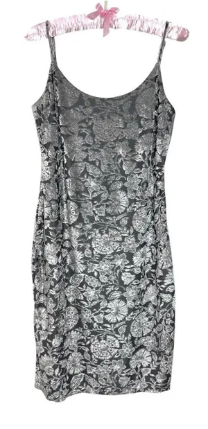NWOT Y2K Bebe Slip Dress S Velvet Burnout‎ Silver Lined Fairy Grunge Whimsigoth thumbnail 1