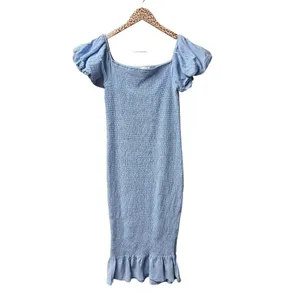 Baltic Born Alana Smocked Puff Sleeve Off the Shoulder Midi Light Blue Large thumbnail 5