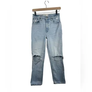 Abercrombie 90s Straight Ultra High Rise Distressed Jeans 26 short 2S Light Wash thumbnail 2