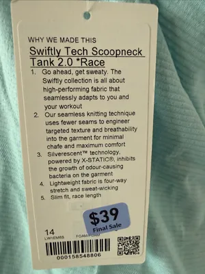 lululemon athletica Swiftly Tech ScoopNeck Tank 2.0 *Race - Foam thumbnail 2
