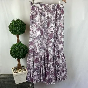 Ann Taylor Paisley Print White & Pink A Line Maxi Full Length Skirt S thumbnail 3