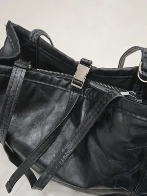 Zara Classic Black Faux-leather Tote Bag With Dual Shoulder Straps Big Capacity thumbnail 4