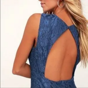 Lulus Rhythm of‎ Love Blue Lace Sleeveless Backless Bodycon Dress LARGE thumbnail 3