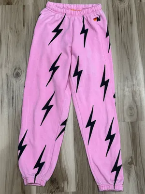 Aviator Nation Pink Lightning Bolt Sweatpants Women’s XS thumbnail 1