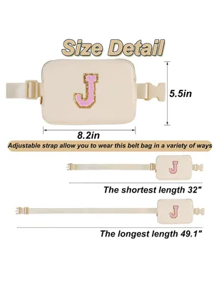 Belt Bag Fanny Pack Crossbody Bags with Initials Letter Patch -Khaki,J thumbnail 5