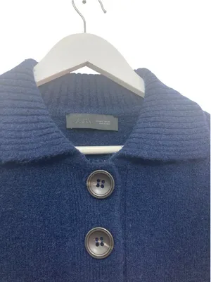 ZARA Navy Blue Cropped Knit Sweater Size S Wool Blend Soft Boxy Pullover thumbnail 6
