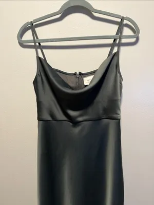 BHLDN Anthropologie Cali Satin Cowl-Neck Midi Dress in Moss Green, Size 4 thumbnail 3
