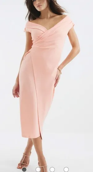 ASOS River Island Pink Asymmetric Lapel Wrap Midi Dress in‎ coral size 2 NWT thumbnail 1