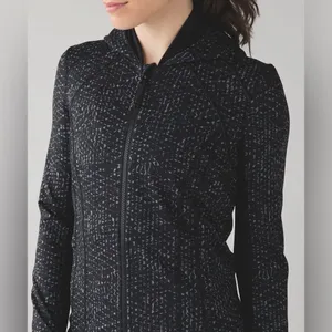 Lululemon Daily Practice Jacket Womens 4 Black Gray Print Hooded Full Zip‎ thumbnail 2