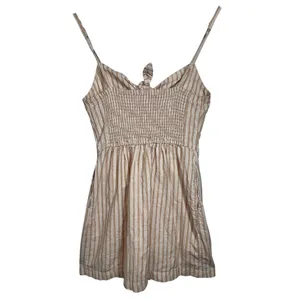 Abercrombie & Fitch White Tan Beige Striped Tie Front Smocked Mini Dress Size XS thumbnail 5