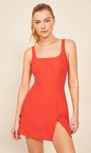 Reformation Tegan Dress Warm Orange Square Neck Mini Dress Size 2 thumbnail 1