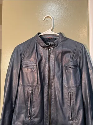 Vera Pelle Women's Size 46 Vegan Leather Jacket Dark Blue Gray Moto Full Zip thumbnail 2