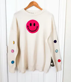 Hazel & Olive Oversized Smiley Face Sweater One Size thumbnail 1