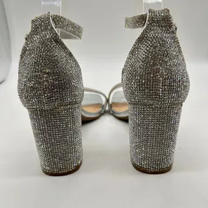 Womens Sandals 8W Wide Silver Rhinestones Open Toe Block‎ Heel C Comfort Brand thumbnail 8