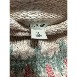 LL Bean Sweater Womens medium Beige Fair Isle Cotton Chunky Knit Mock Neck thumbnail 8