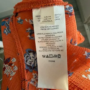 Free People Orange and Blue Floral Cinched V-Neck Longsleeve Blouse Size M thumbnail 7