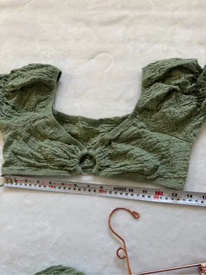 SheIn Sage Green Textured Two Piece Beach Set Wrap Skirt Puff Sleeve Top thumbnail 8