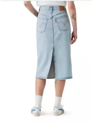 New Levi's Back Slit Midi Denim Skirt Size 29 Intense Subject LIght Wash thumbnail 2